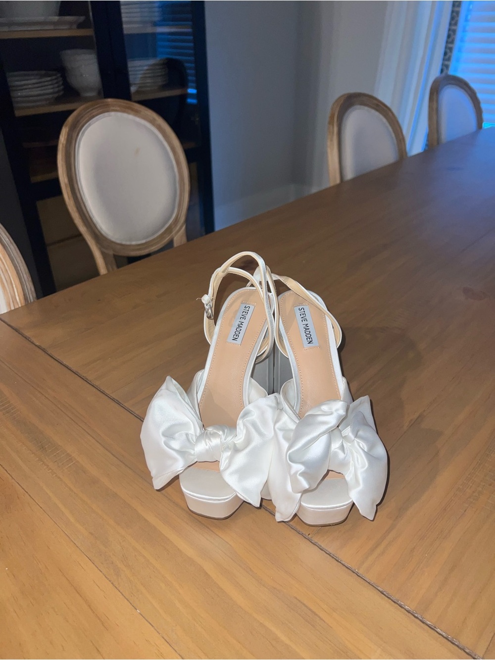 Steve Madden Ivory Satin Bow Platform Heels